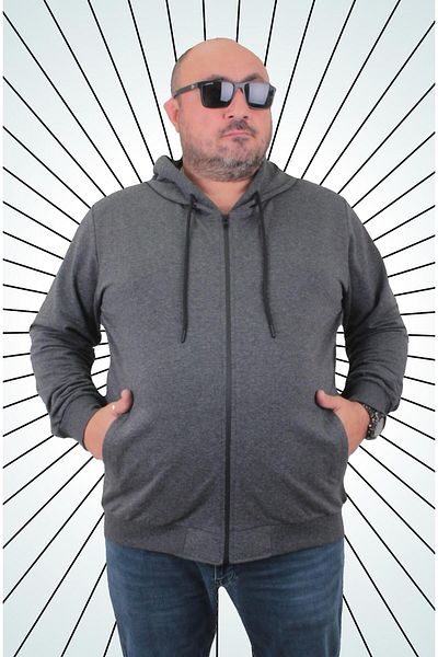 MocGrande Μεγάλο μέγεθος Basic Seasonal Zippered Hooded Sweat 22751 ANTHRACITE