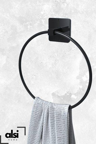 ALSİ HOME Yapışkanlı Siyah Yuvarlak Havluluk Banyo Mutfak Havlu Askılık