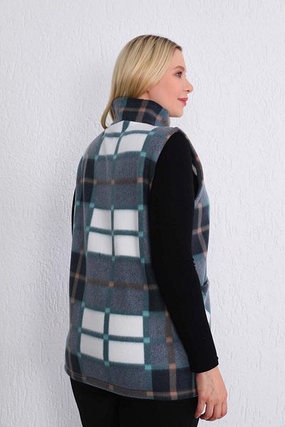 Kardelen Butik Ümraniye Plaid Patterned Fleece Vest Zippered Black Green