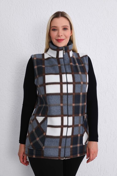 Kardelen Butik Ümraniye Large Size Winter Fleece Vest Black Brown