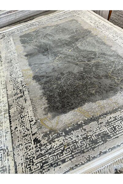 Almoss halı Almoss Aspendos Halı Gold Gri Spor Çerçeve Desenli Akrilik Halı