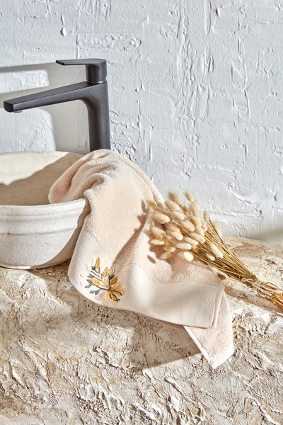 Karaca Home Кърпа Comfort Touch с бродерия, бежова, 100% памук, 50x90 см