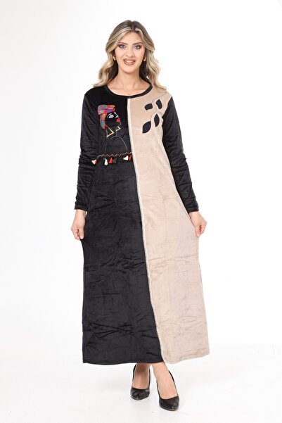 mervemoda Γυναικείο μαύρο βελούδινο φόρεμα