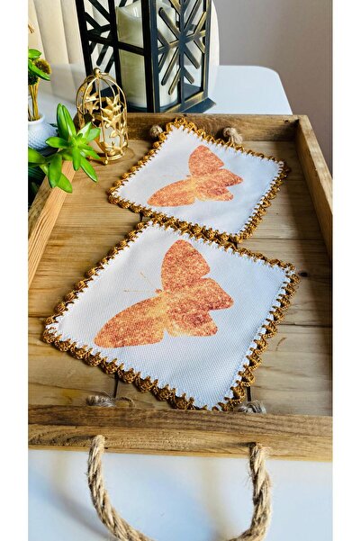 Runner Supla Home 2 adet dekoratif altın kelebek desenli kokteyl sunum peçetesi