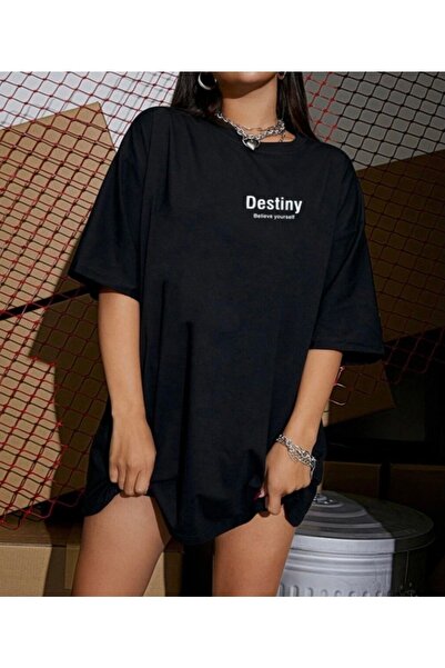 over head oh Ženska crna Destini majica sa natpisom "Believe Yourself" Štampa...