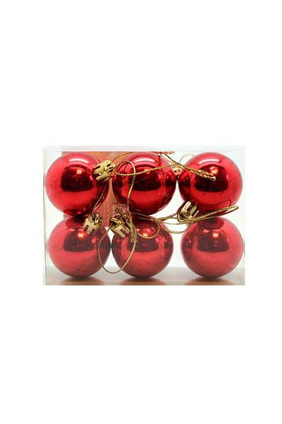 partideyince New Year's Tree Ornament Red Colored 4 cm Cute Ball Set of 6