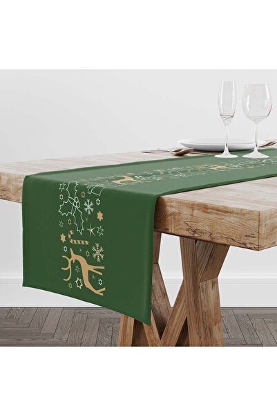 The Lucid Lab Runner Cover with Deer and Leaves / Green Christmas Themed