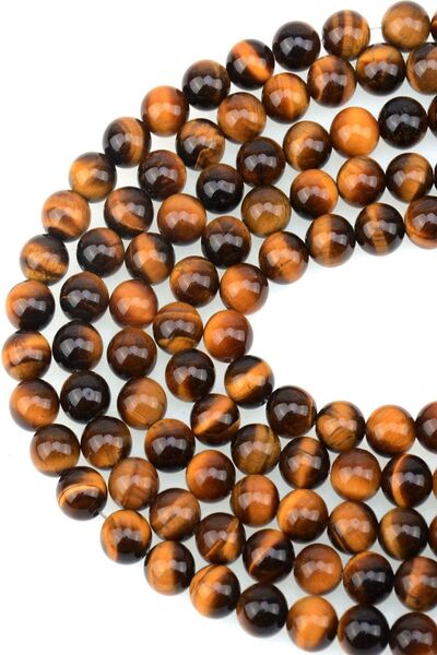 Kusakli 8mm Φυσική Πέτρα Tiger Eye - 1 Σειρά (40-45 Τεμάχια)