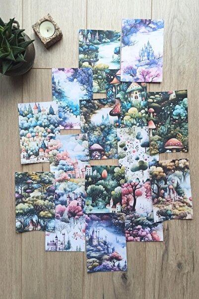 Mona Craftist 15 Adet Büyülü Orman Temalı Scrapbook Kağıt Seti Bullet Journal...
