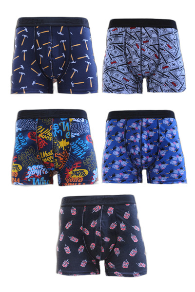 Sayselzem Pamuklu Likralı Premium Kalite Desenli 5'li Paket Erkek Boxer
