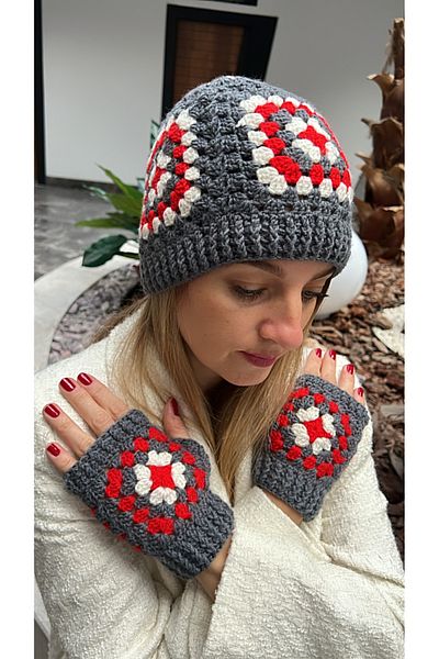 Kutcha Accessories Комплект ръчно плетена шапка и ръкавици Kutcha