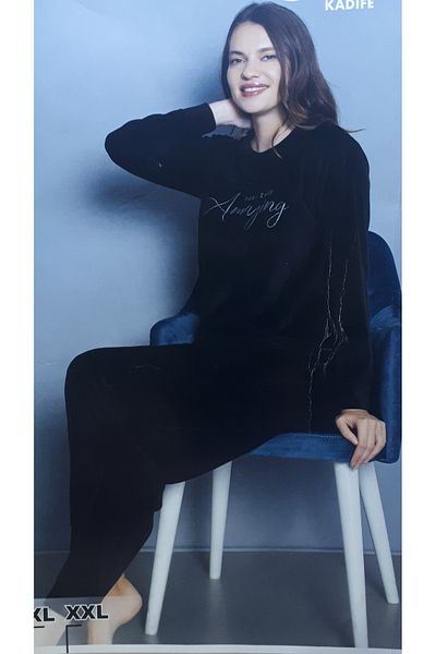 Işılay Velvet Pajama Set 11003 Black