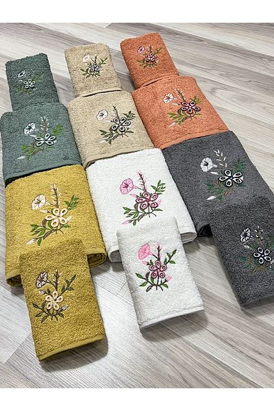 AYHANHOME 3D Embroidered Mother-Daughter Luxury Dowry Set 6 Pieces 50x90, 6 Pieces 30x50 Hand Face Towel Set