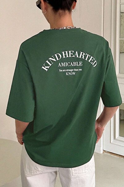 over head oh Ženska Naphtha zelena, dobra duša, leđa Štampano prevelika T-shirt