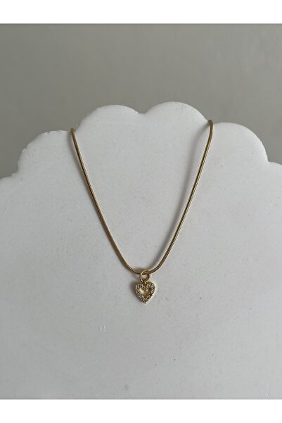 Alya Jewelry Çelik Gold Minimal Zirkon Kalp Kolye