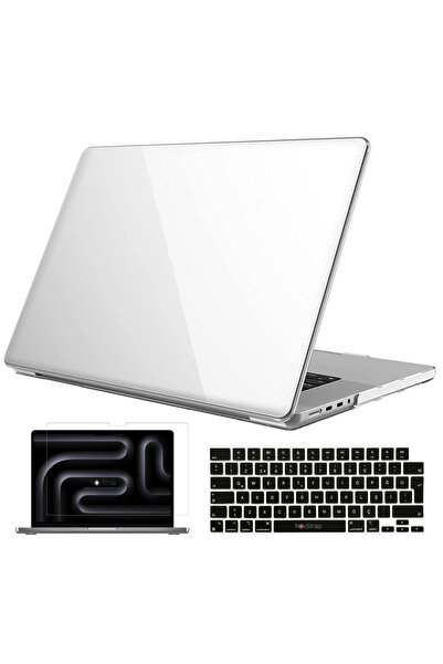 NovStrap حافظة لامعة + غطاء لوحة مفاتيح أسود + فيلم متوافق مع Apple Macbook Pro 16 بوصة M3 A2991