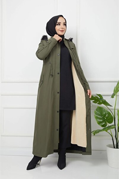 KMKkombin Water Prof Tan με γούνα χειμερινή επένδυση σε όλο το μήκος Μακρύ παλτό