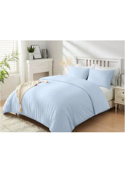 makiteks 100% βαμβακερό γαλάζιο 240x220 cm Παπλωματοθήκη King Size και Σετ 2 Μαξιλαροθήκες