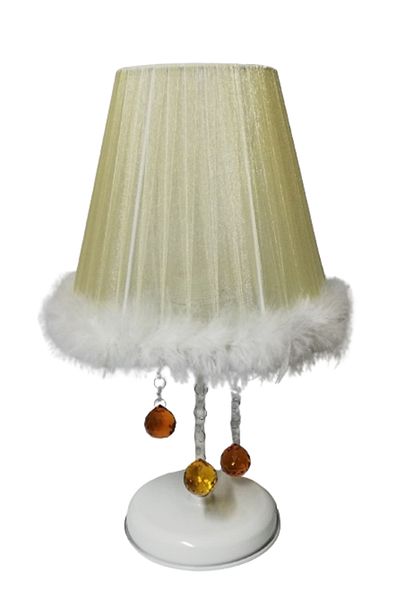 TEKAY AYDINLATMA Cream feathered stone bedroom lampshade, white metal leg e 27 lampholder with balrengi stone