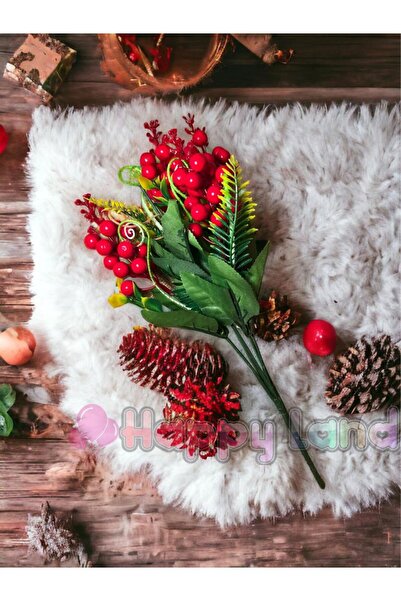Happyland Yılbaşı Süsü 1 Adet Büyük Boy Demet Kokina Berry Kiraz Dalı Süs Yılbaşı Berry Dekor Süs 36 Cm