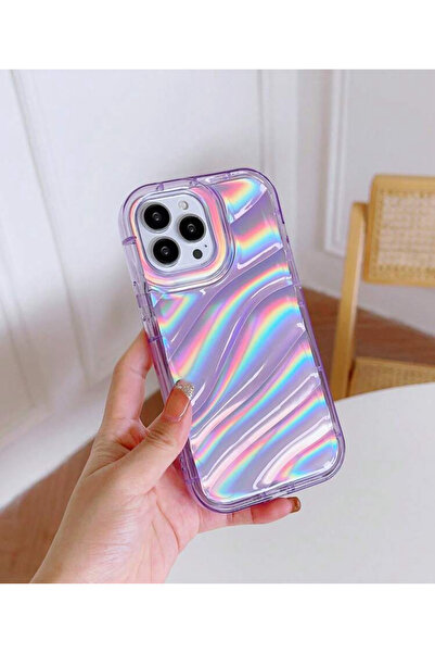 FİŞNEİLETİŞİM حافظة أيفون 15 برو ماكس المتوافقة مع نمط الهولوغرام باللون الأر...