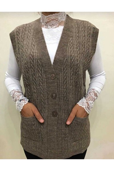 Genel Markalar Kadın cepli düğmeli rahat kalıp anne yelek