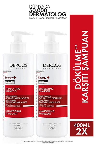 Vichy Dercos Energising AMINEXIL® Anti-Hair Loss Shampoo Containing Vitamins - 2*400 ml