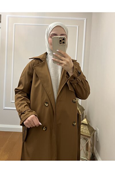 Esre Store 999 Kemerli Tesettür Trençkot Taba