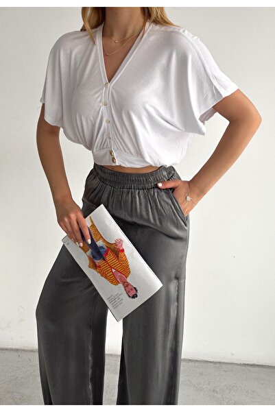 Bukamiss Γυναικεία φαρδιά μπλούζα με λευκή νυχτερίδα