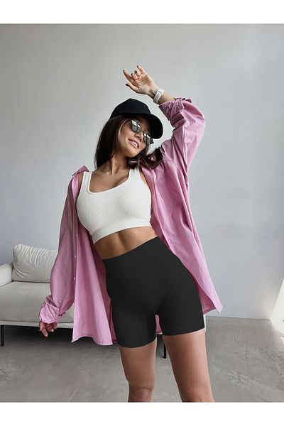 MİSTİRİK Dublin Model Μαύρο Αθλητικό Σορτς χωρίς ραφές με Σπλιντ - Συσφιγκτικό και Συσφιγκτικό