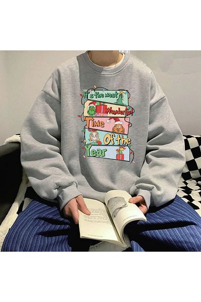 Gofeel Harajuku Street Vintage Year Gray Unisex Oversize Crew Neck Sweatshirt