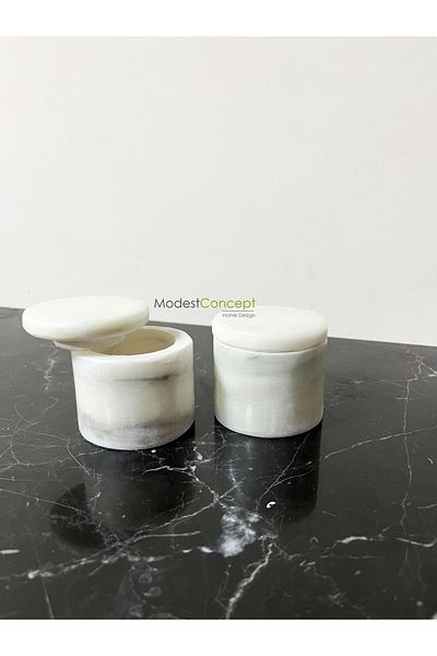 Modestmar Natural White Marble Spice Bowl Set 2 pieces with lid marble spice bowl & sauce bowl