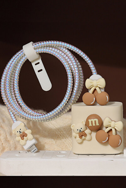 WANNA PROTECT Samsung 25w Uyumlu Sevimli Şarj Başlığı Adaptörü Koruma Kablo K...