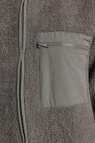 Trendyol Collection Winter Essentials Antracit Silný Fleece Stojáček na zip Kapsa s límcem Pletená mikina TWOAW24SW00071