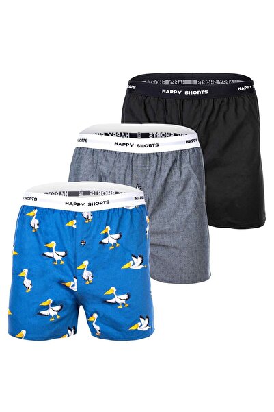 Happy Shorts Herren Web-Boxershorts, 3er Pack - Amerikanische Boxershorts, Ba...