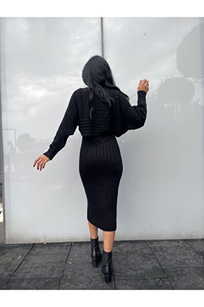 ZF BUTİK Γυναικείο Πλεκτό Φόρεμα Πουλόβερ Διπλό Σετ