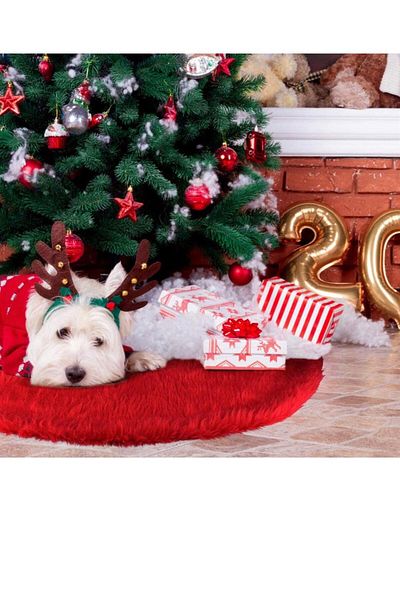 Partifabrik New Year's Luxury Plush Pine Tree Coaster Red Color Christmas Tree Mat 90 Cm