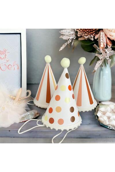 Partifabrik Cream Caramel Retro Colors Party Hat 3 Pieces