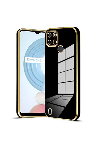 Fibaks جراب Realme C21Y - C25Y ذو حافة لامعة ومطرز باللون الذهبي لحماية الكاميرا