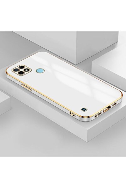 Fibaks Realme C21Y - C25Y Kılıf Parlak Kenarlı Altın Işlemeli Kamera Korumalı...