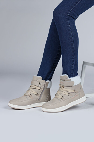 Jump 29180 Cırtlı Fermuarlı Koyu Bej Kız Çocuk Bot