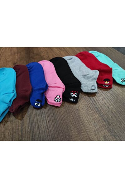 erceys Women's 8-Piece Cotton Emoji Patterned Booties Socks with Embroidered Smiley Face