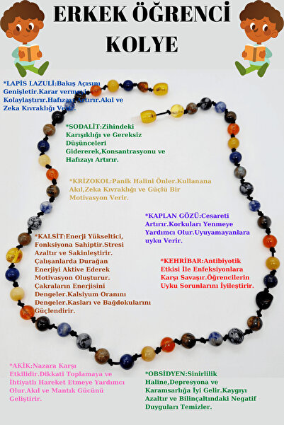 Doğal Taş Dünyası قلادة الطالب الذكور المعتمدة اللازورد العنبر سوداليت الكالس...