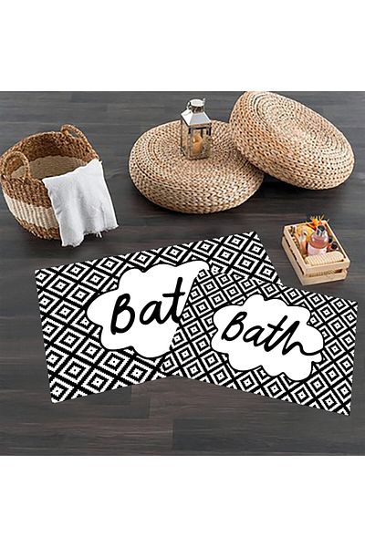 eco concept Bathroom Mat, Non-Slip Base, Black and White, Toilet Seat, Decorative Mat, Gift, Dowry Box,