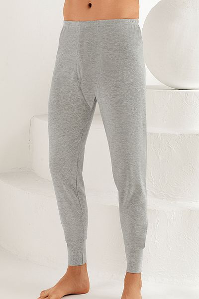 Şahinler Men's Gray Long Cuffed Interlock Underwear ME017