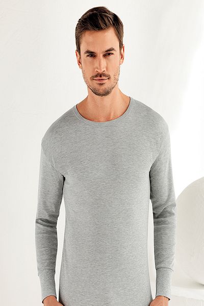 Şahinler Men's Gray Long Sleeve Crew Neck Interlock Underwear ME016