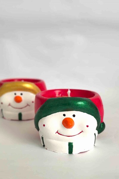 TRİADDESİGNART Kardan Adam Mumluk El Emeği, Doğal Soya Mumu Döküm (1 adet)