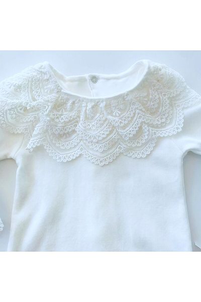 MİNİBORN Juliet Cotton Jumpsuit with Lace Collar and Hat