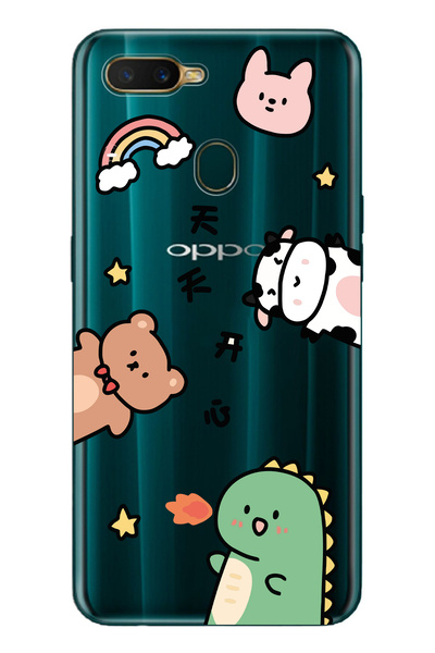 Magic Ring Oppo A5S/AX7/A12 Uyumlu Sevimli Hayvanlar Desenli Şeffaf Telefon Kılıfı