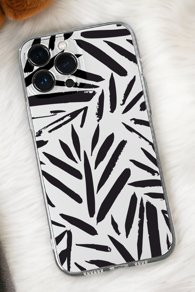 mooodcase iPhone 15 Pro Max Uyumlu Fırça Darbeleri Desenli Premium Silikonlu Şeffaf Telefon Kılıfı